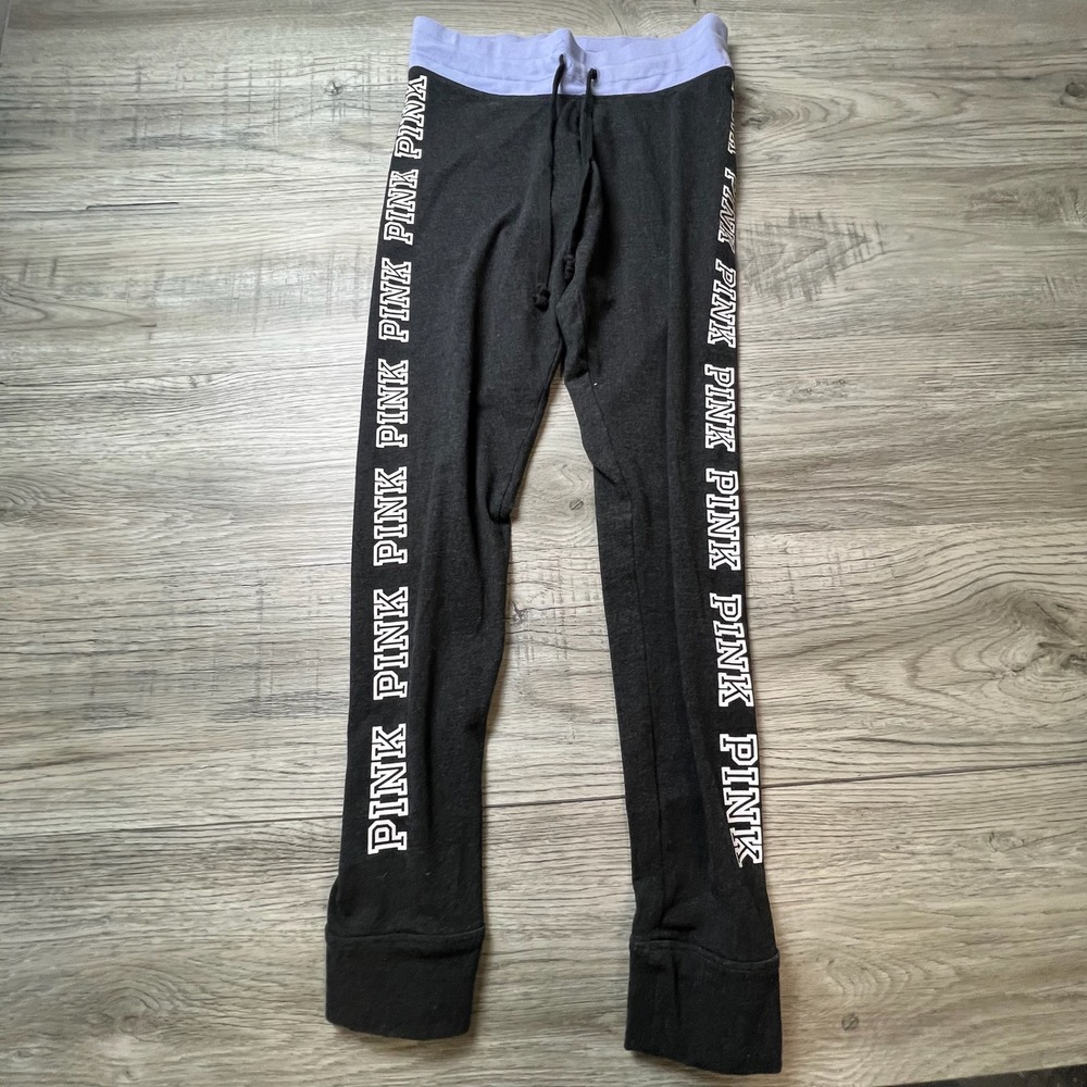 PINK Victoria's Secret Yoga‎ Leggings Womens Small Gray Purple Logo Taping Pants